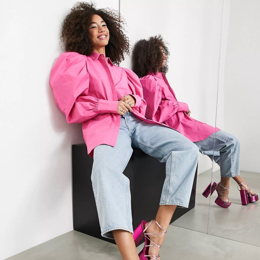 ASOS puff sleeve pink shirt